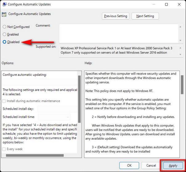 Inaktivera automatiska uppdateringar för Windows 11 med grupprincip