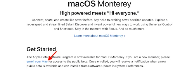 daftarkan Mac Anda - Instal macOS Monterey Public Beta