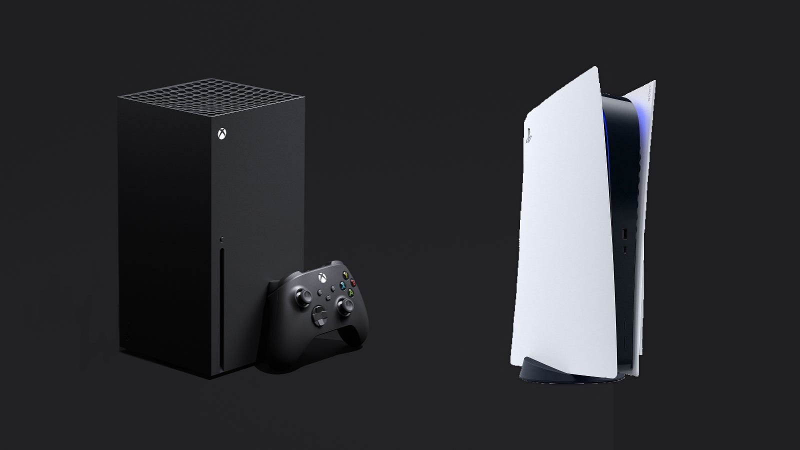 Xbox Series X và PlayStation 5 trên phông nền màu xám
