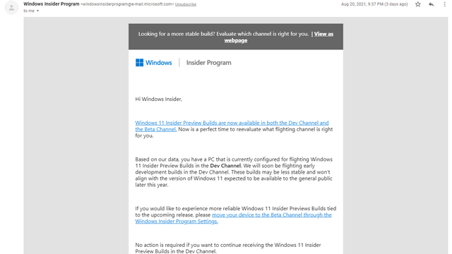 Windows 11 intern program mail