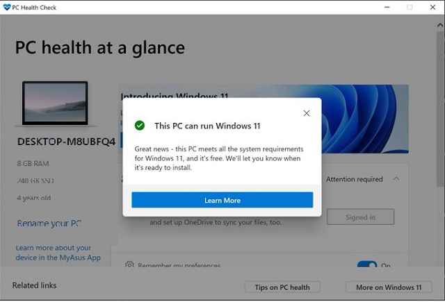 Kiểm tra nếu của bạn Windows 10 PC có thể chạy Windows 11