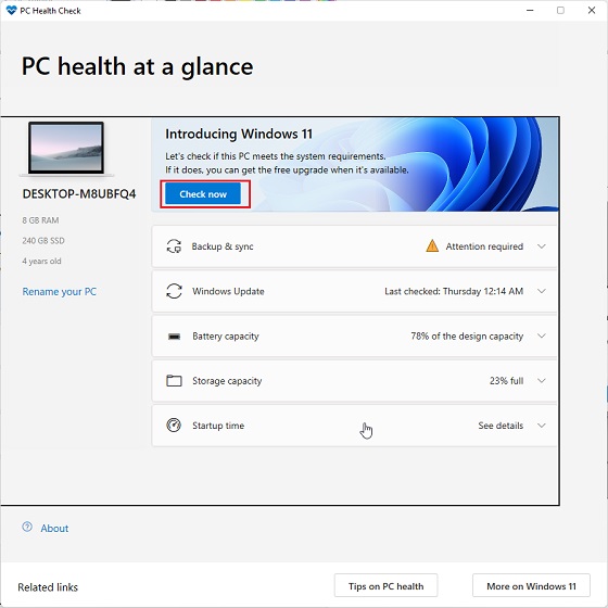 Kiểm tra nếu của bạn Windows 10 PC có thể chạy Windows 11