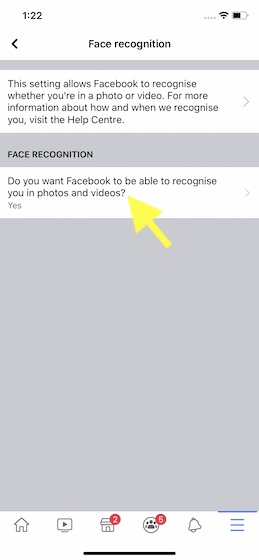 nhấn vào "Bạn có muốn Facebook để có thể nhận ra bạn trong ảnh và video ”.