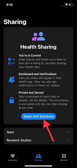 Berbagi dengan seseorang - cara mengatur Berbagi Kesehatan di iOS 15