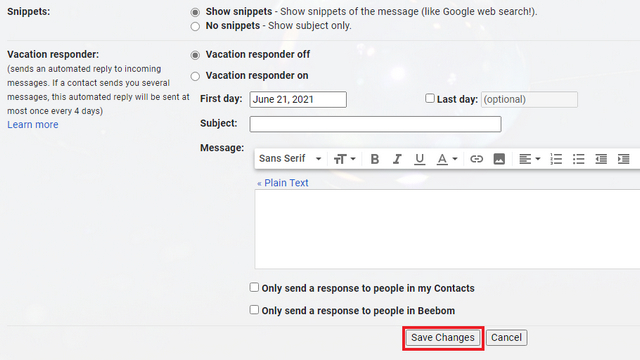 spara ändringar i gmail