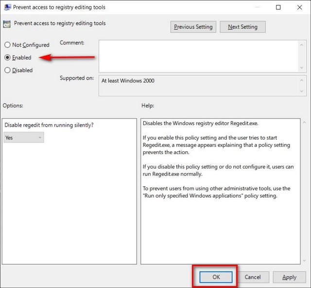 Tắt Trình chỉnh sửa sổ đăng ký trong Windows 10 Sử dụng Chính sách Nhóm