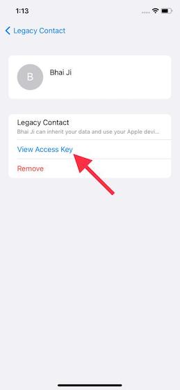 Lihat kunci akses - Apple Warisan Digital
