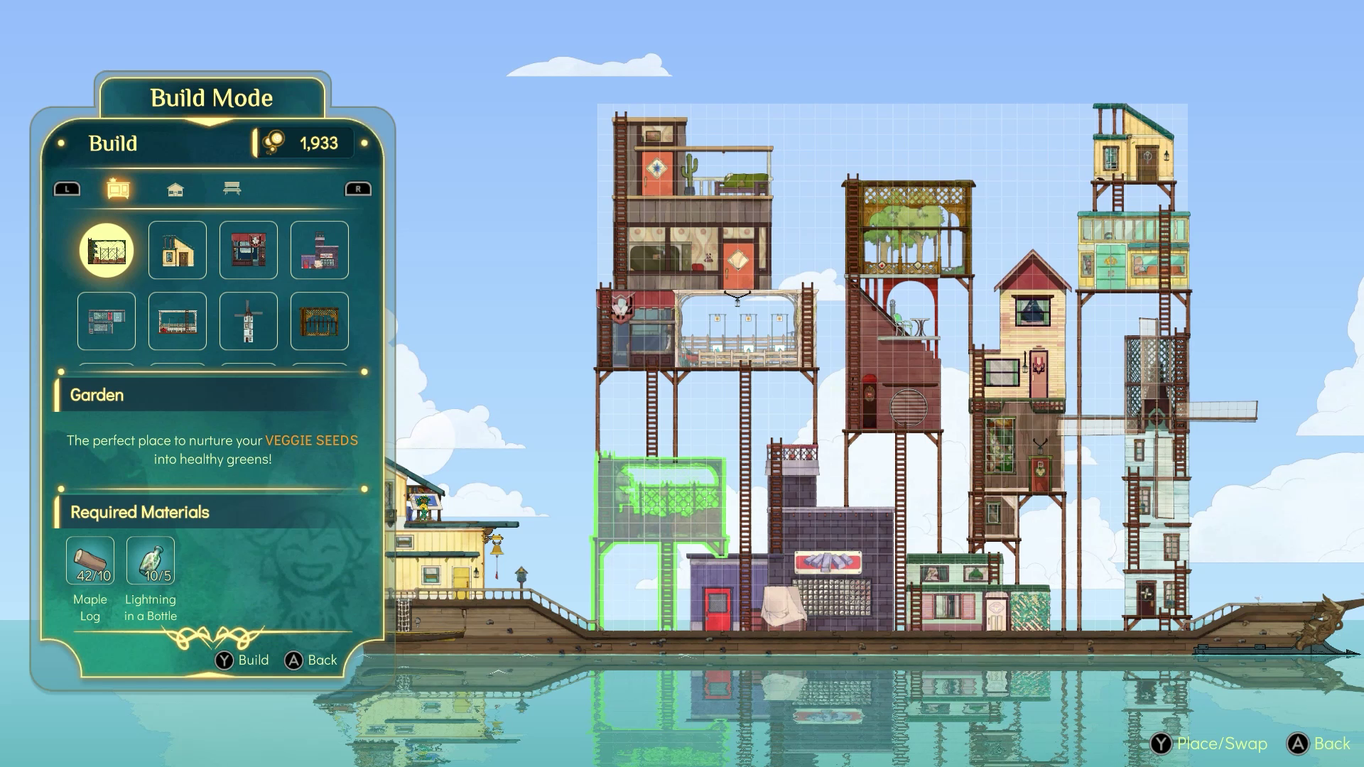 Sebuah perahu, dengan bangunan di atasnya, dan sistem menu untuk membuat lebih banyak bangunan.