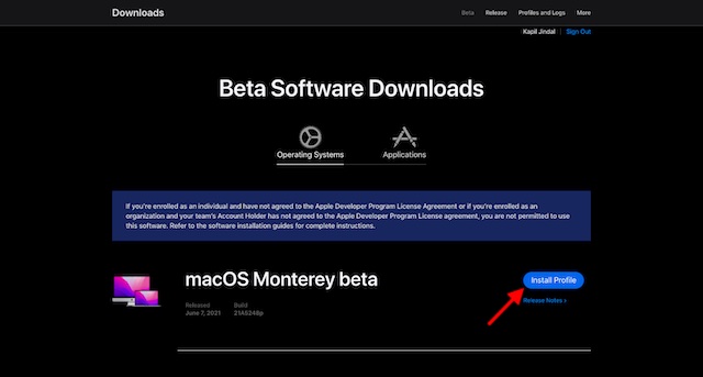Naiki profil macOS 12 beta