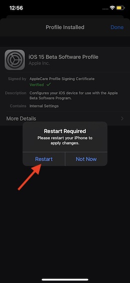 Starta om - Ladda ner och installera iOS 15 Beta
