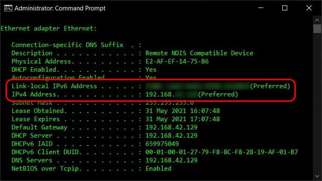 Temukan alamat IP Anda di Windows Prompt perintah