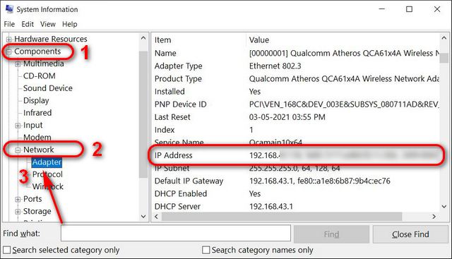 Temukan alamat IP Anda di Windows Sistem Informasi