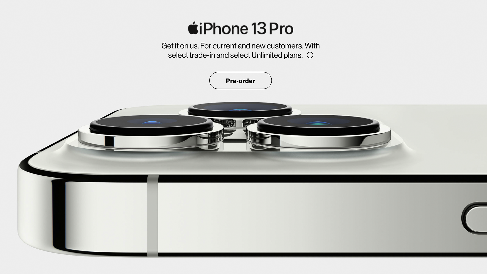 iPhone 13 Pro förbeställningssida hos Verizon.