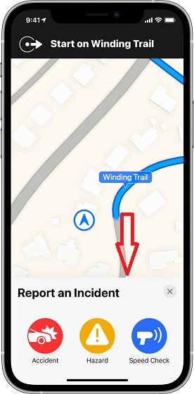 Rapportera hastighet och faror i Apple Maps