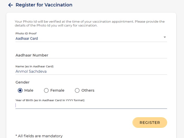 cowin - registrera dig för covid-19-vaccin i Indien