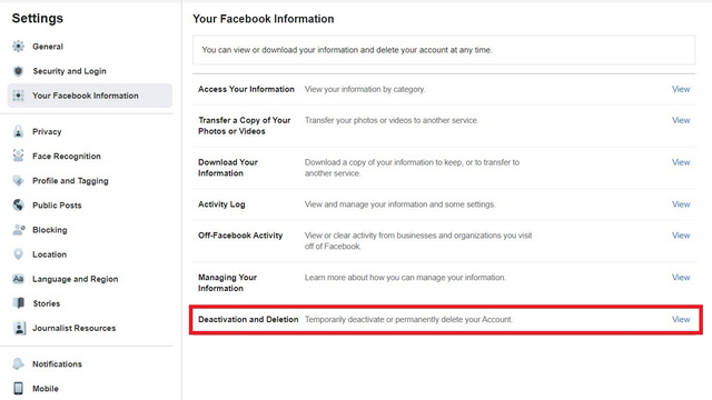 xóa và hủy kích hoạt tài khoản facebook