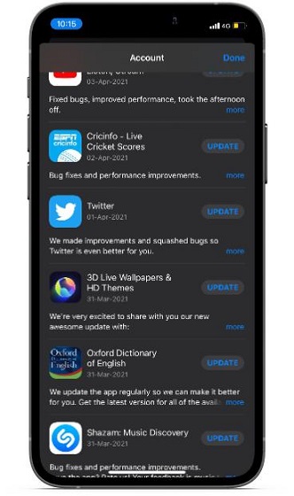 Uppdatera appar på iOS