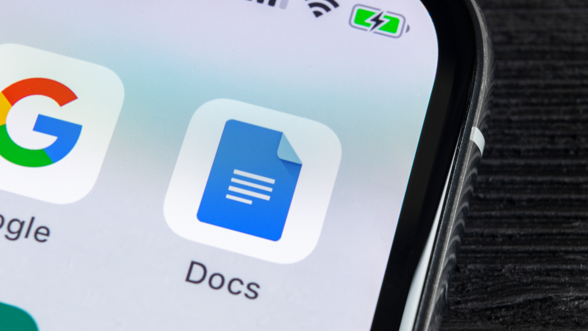 Ikon aplikasi Google Documents aktif Apple Tampilan close-up layar iPhone X