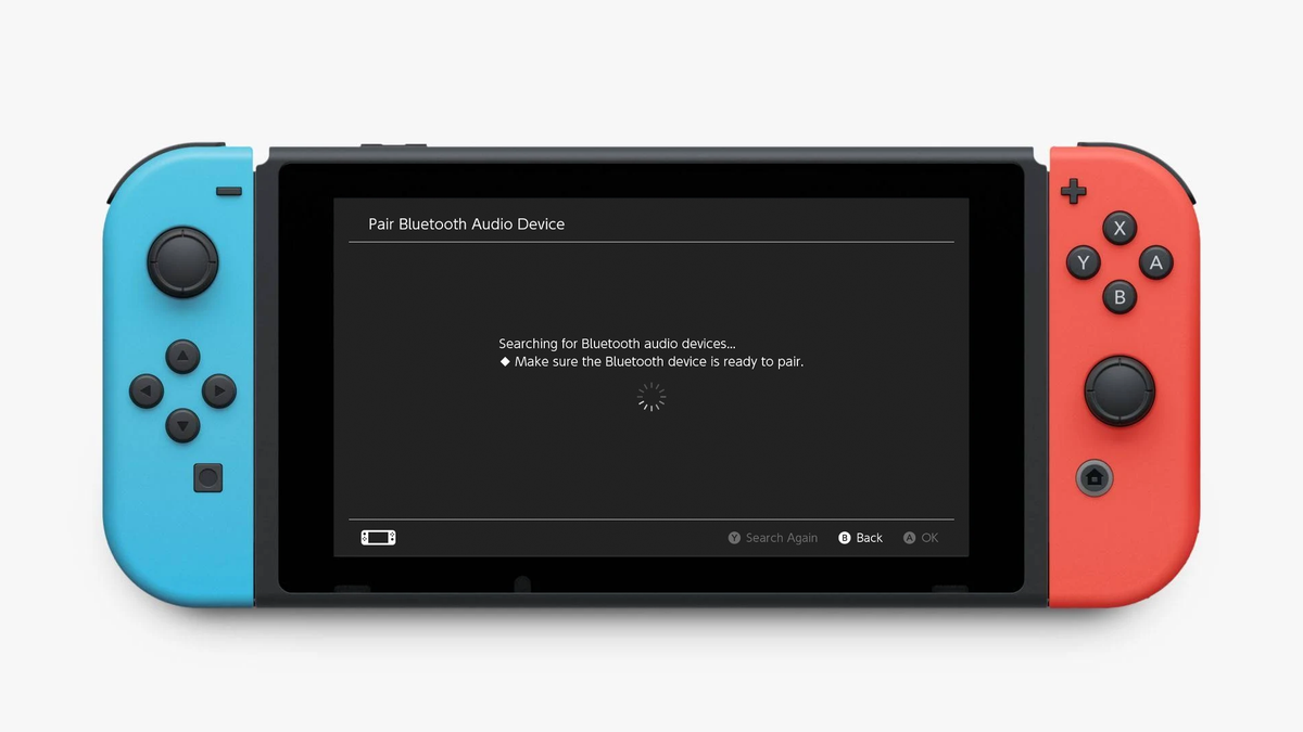 Các Nintendo Switch tìm kiếm thiết bị âm thanh Bluetooth.