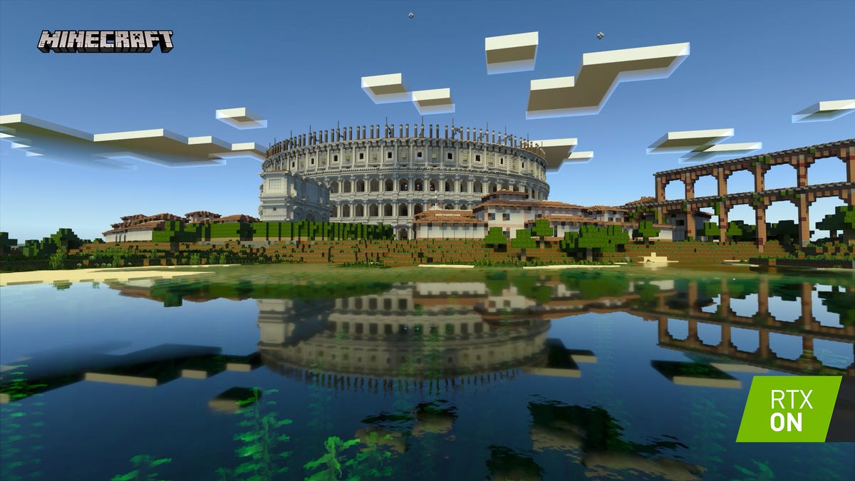 Arena di Minecraft dengan pencahayaan realistis.