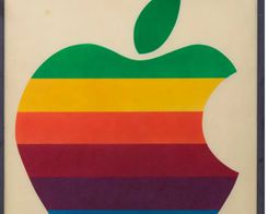Asli 1978 Apple Tanda ritel komputer dengan ikon pelangi…