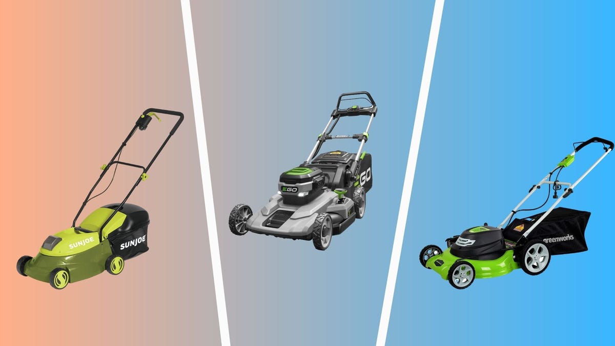máy cắt cỏ chạy điện tốt nhất mà bạn có thể mua bao gồm máy cắt cỏ sunjoe, ego power + và greenworks