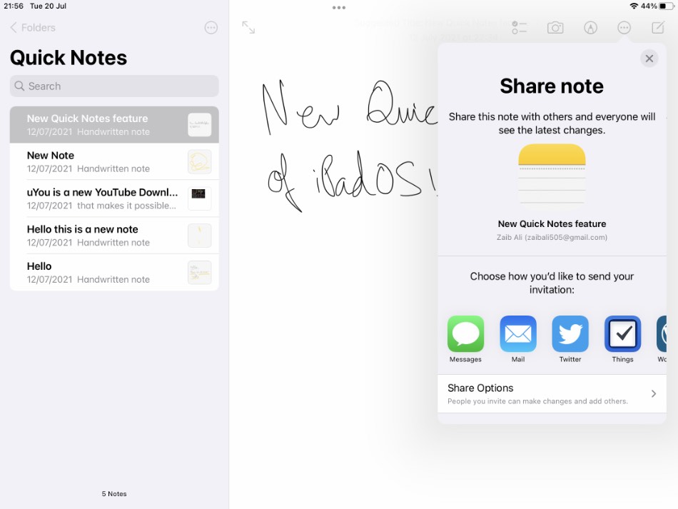 Cara berbagi catatan cepat di iPad dengan orang lain