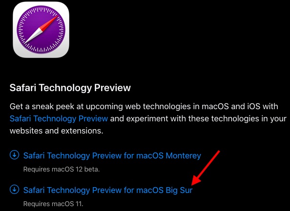 Ladda ner Safari Technology Preview - installera Safari Browser på macOS Big Sur