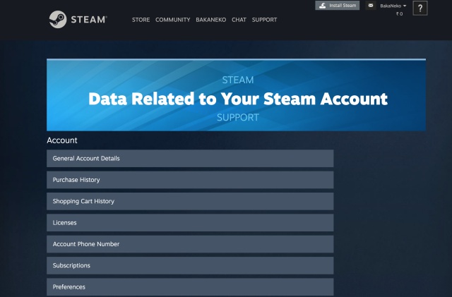 data yang terkait dengan akun steam Anda