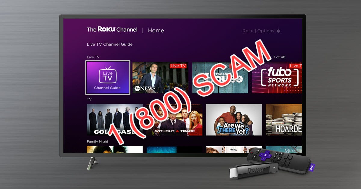 TV Roku với "1  (800) SCAM 'trên màn hình.