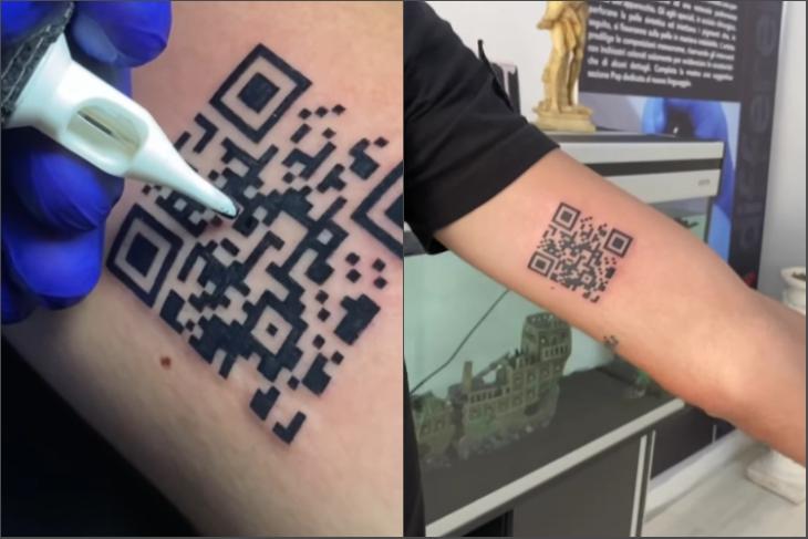 Pria Italia dengan tato kode QR untuk sertifikat vaksinasi COVID-19-nya