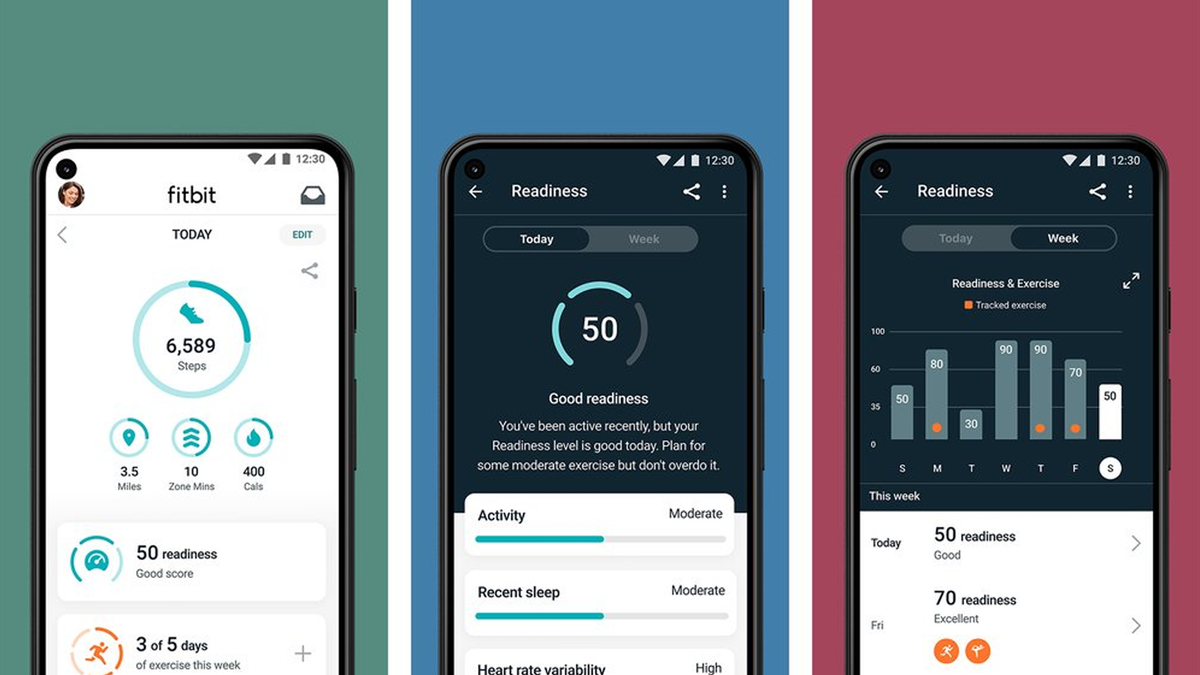 Foto av Fitbit-appen som visar Daily Readiness Score och rekommendationer för måttlig träning.