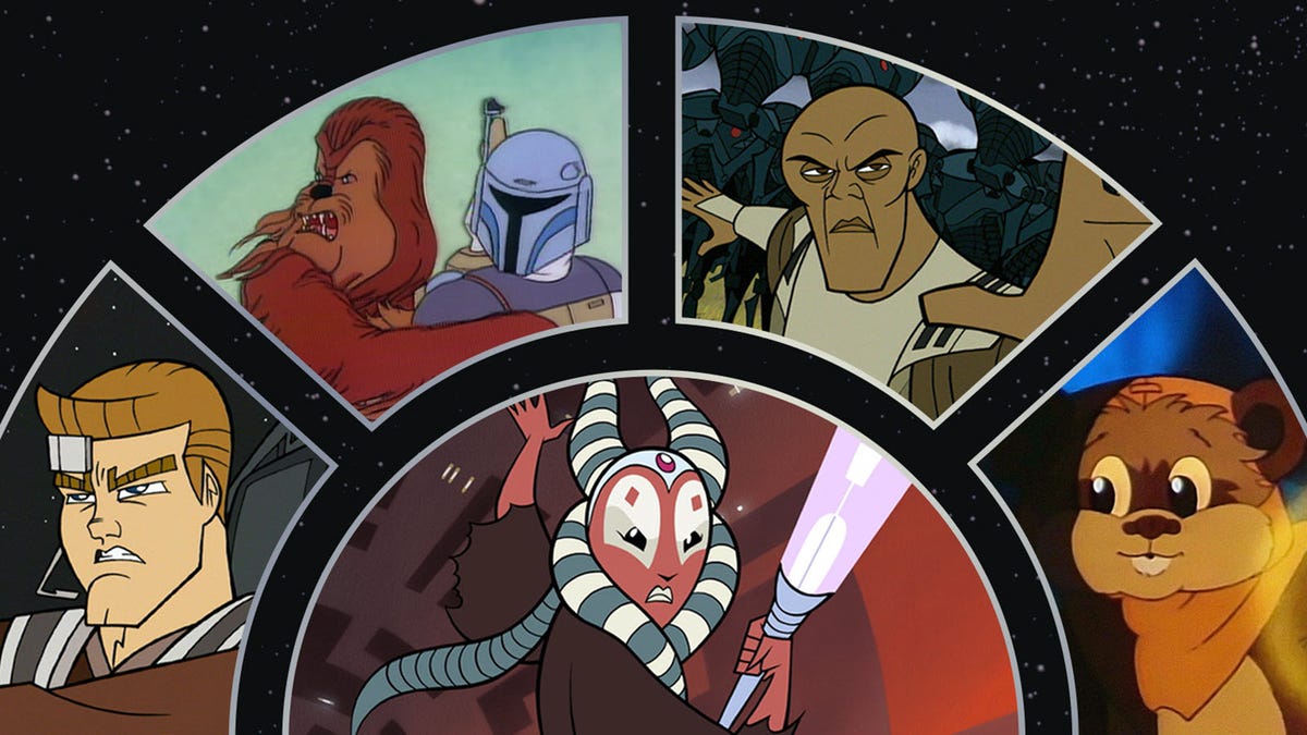 Nhân vật 'Chiến tranh giữa các vì sao' từ nhiều phim hoạt hình khác nhau.