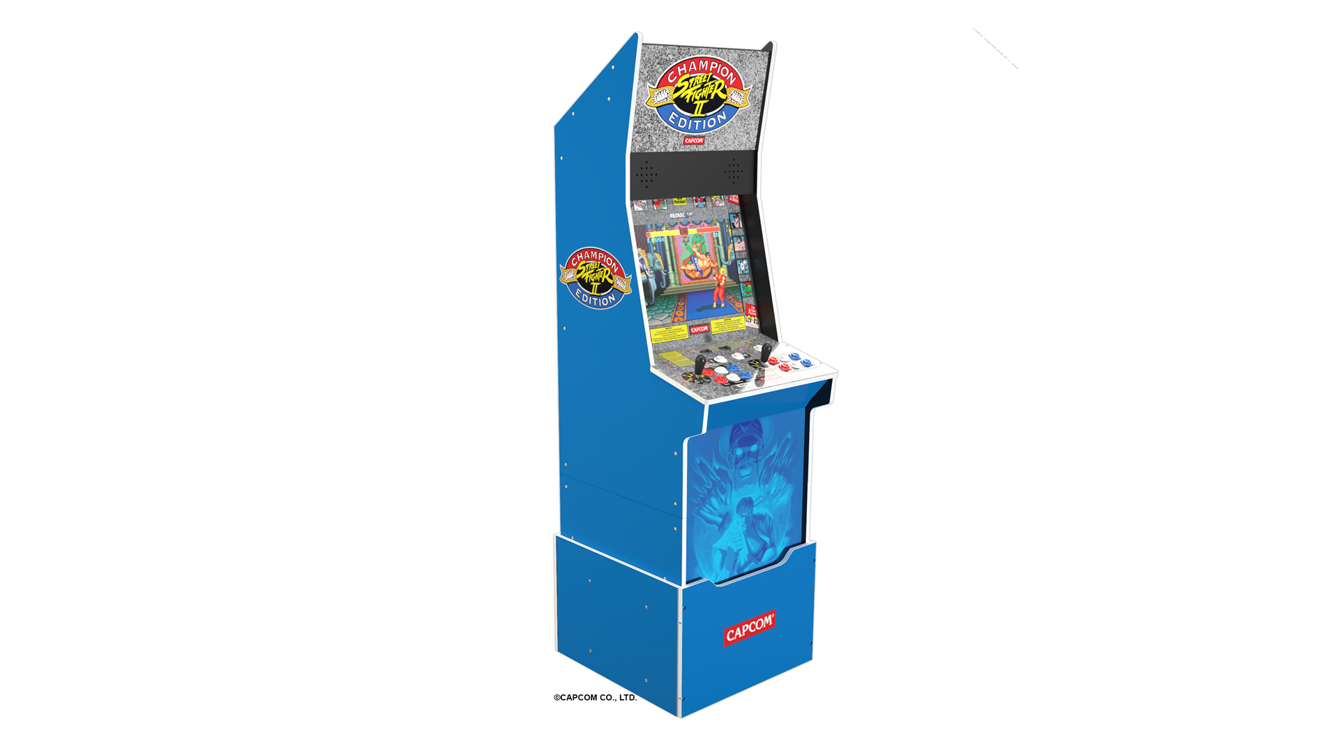 Một cỗ máy 'Street Fighter II' màu xanh lam