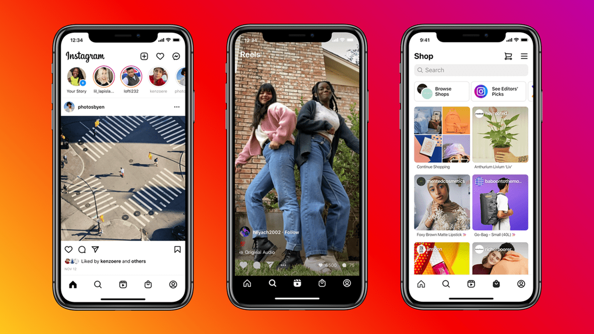Instagram  nguồn cấp dữ liệu của ứng dụng, Câu chuyện và Cửa hàng.
