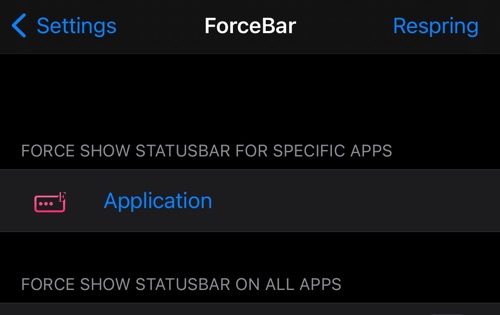 ForceBar Tweak memungkinkan Anda untuk memaksa menampilkan bilah status di aplikasi yang menyembunyikannya