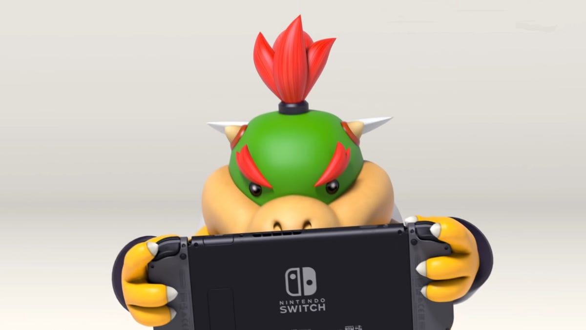 Bowser Jr. từ loạt phim Mario sử dụng Nintendo Switch