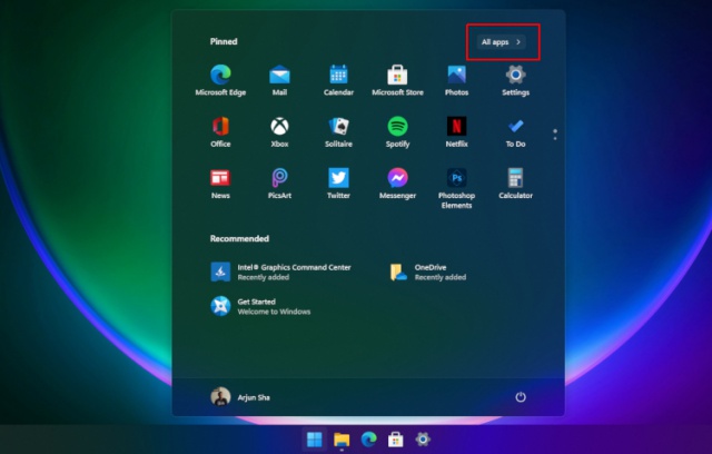 windows 11 menu mulai - semua aplikasi
