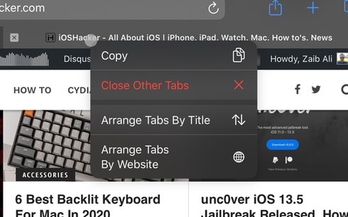 iPad Safaris meny med dolda flikar låter dig stänga och organisera flikar enkelt