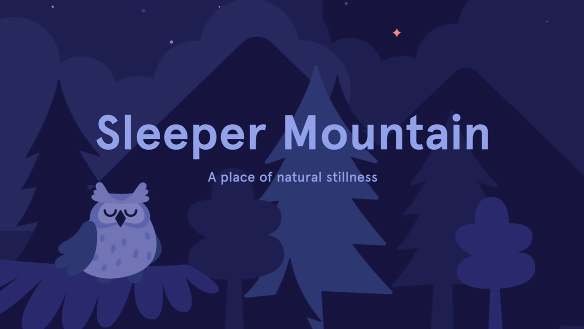 Đoạn trích âm thanh từ Sleepcast có tên Sleeper Mountain, với cây cối và động vật kỹ thuật số