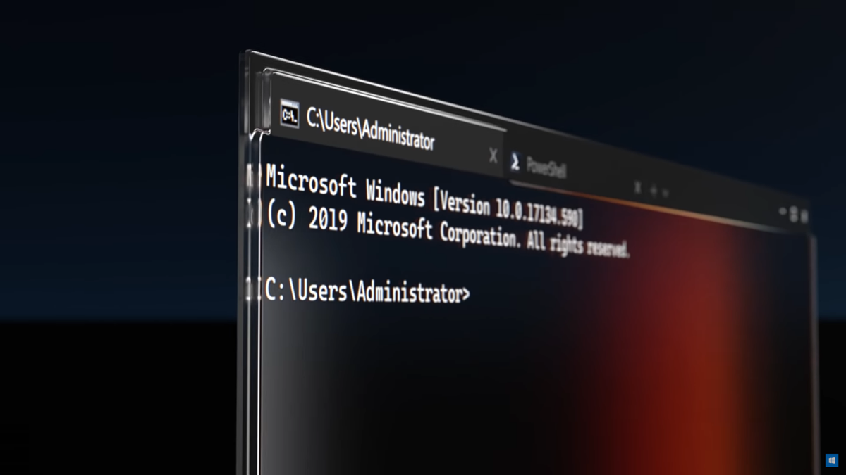 Microsoft Windows Terminal dengan tampilan kaca.