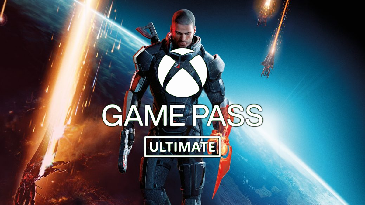Ett foto från Mass Effect med Game Pass Ultimate-logotypen.