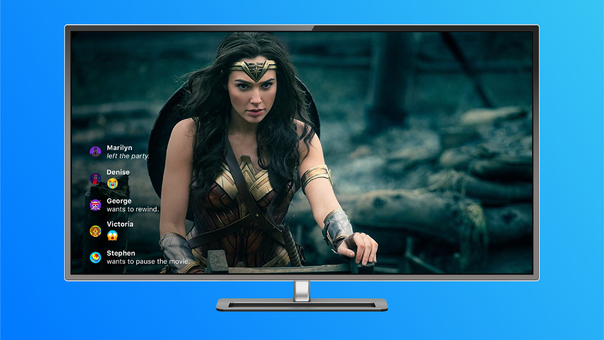 Một TV đang phát "Wonder Woman" với các biểu tượng cảm xúc xuất hiện trên màn hình.