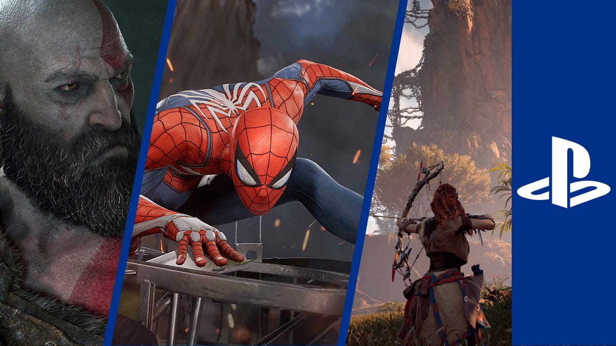 God of War, Spider-Man's Marvel och Horizon Zero Dawn med PS4 sidofält