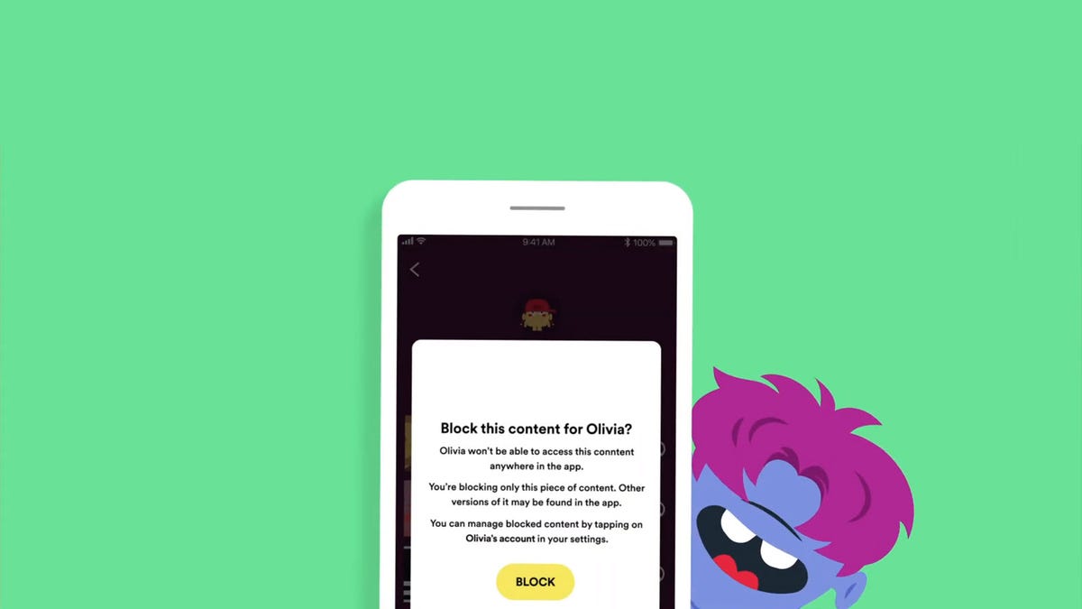 Spotify barn-app med blocklåtalternativ.