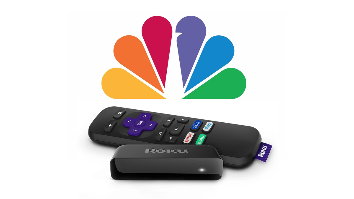 En Roku Premiere-strömningssticka och NBC-logotypen.