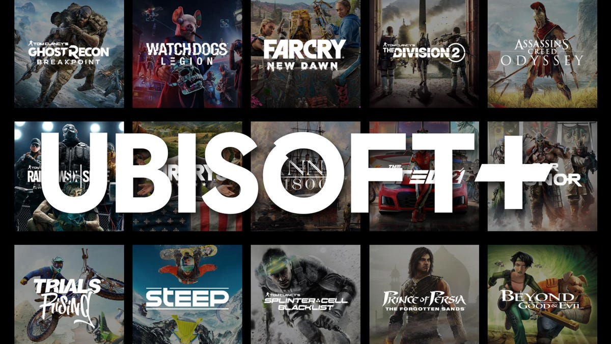 Logo Ubisoft Plus với một số trò chơi đằng sau nó