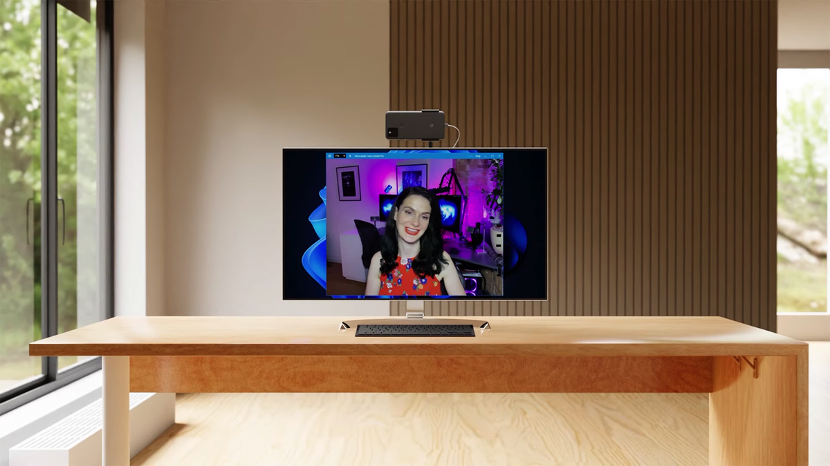 MỘT Windows 11 PC sử dụng điện thoại Google Pixel làm webcam với Camo.