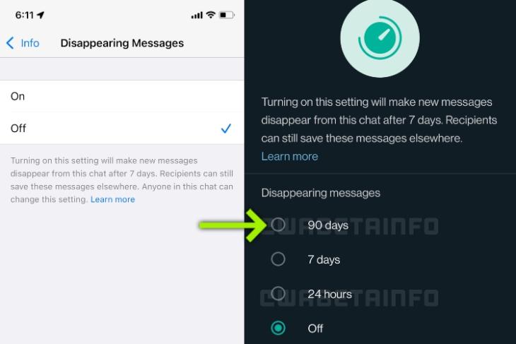 WhatsApp kan lägga till ett nytt 90-dagarsalternativ till meddelandefunktionen som snart kommer att försvinna