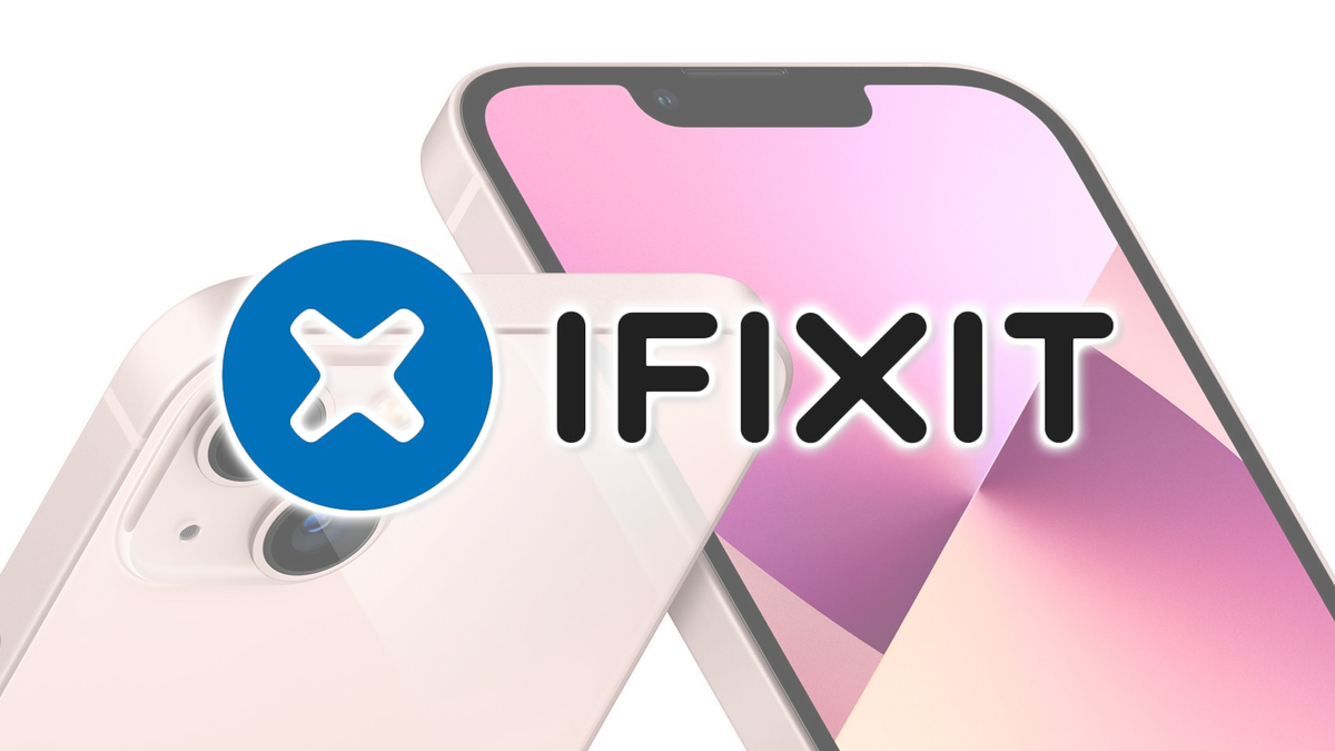 iFixit-logotyp på iPhone 13.